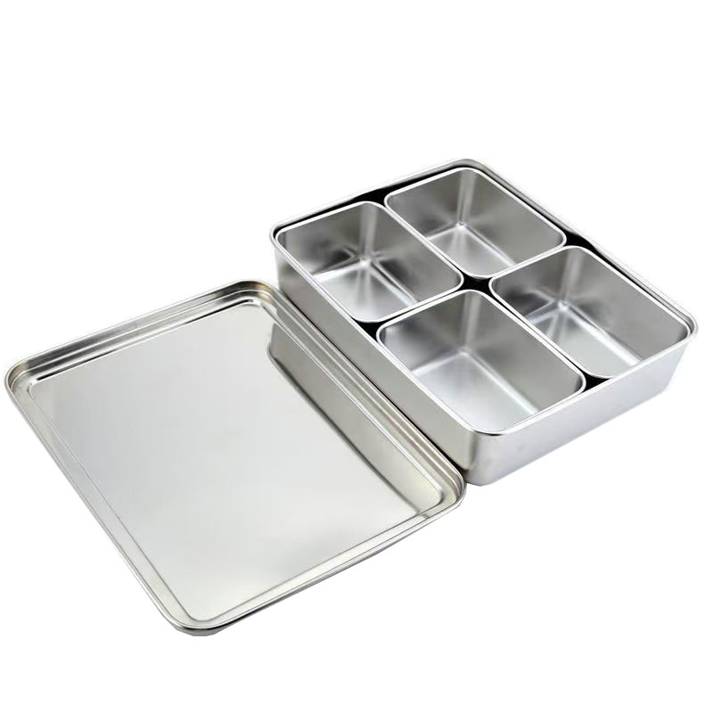 顺心优 不锈钢四格调料盒 调料收纳盒 调味盒 29*23*6cm/个高清大图