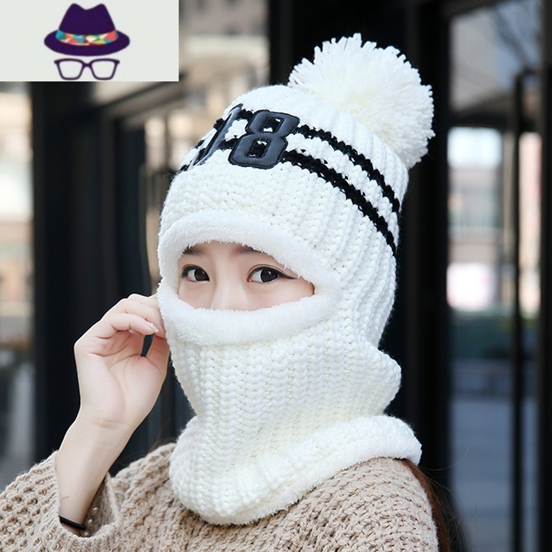 帽子女冬毛线护耳加绒保暖针织帽女骑车防风护耳帽套头帽冬季女帽fish