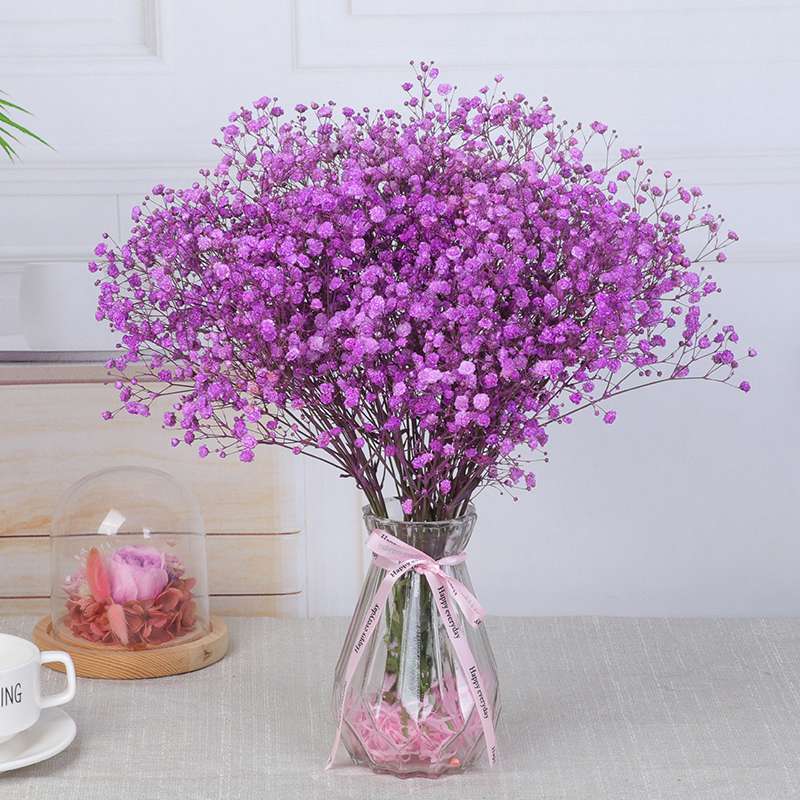 花满天星干花花束带花瓶客厅茶几电视柜摆设-染色紫色满天星不带花瓶