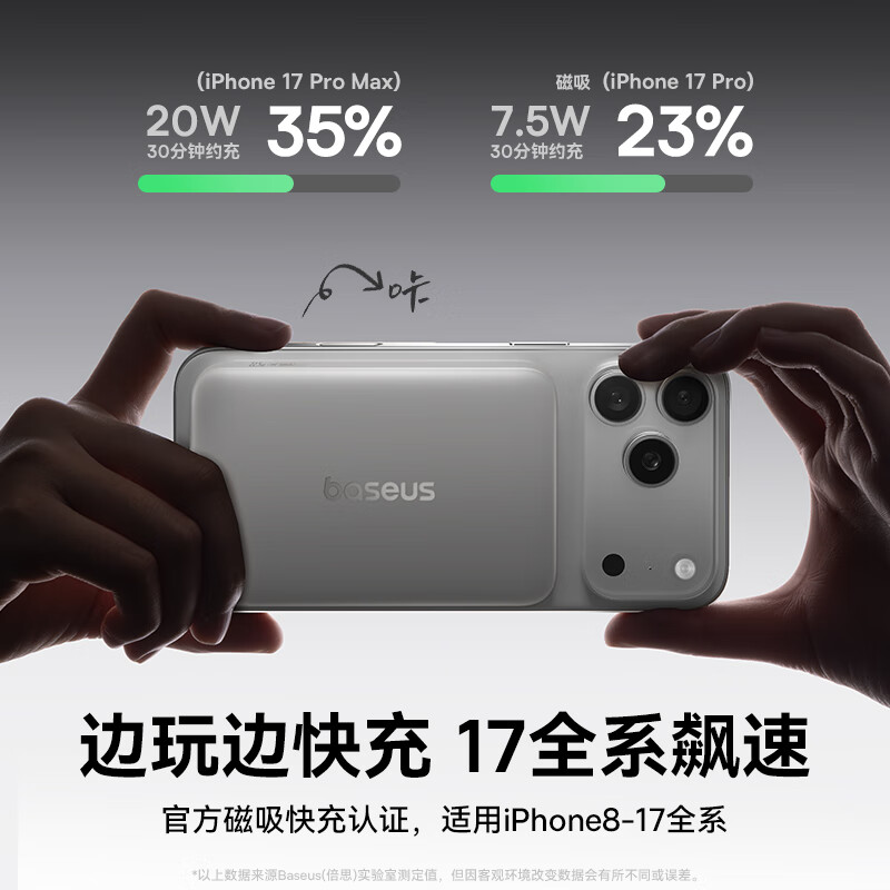 倍思[3C认证]磁吸无线充电宝 22.5W快充移动电源 10000mAh 可上飞机 EnerFill FM11 星原钛高清大图