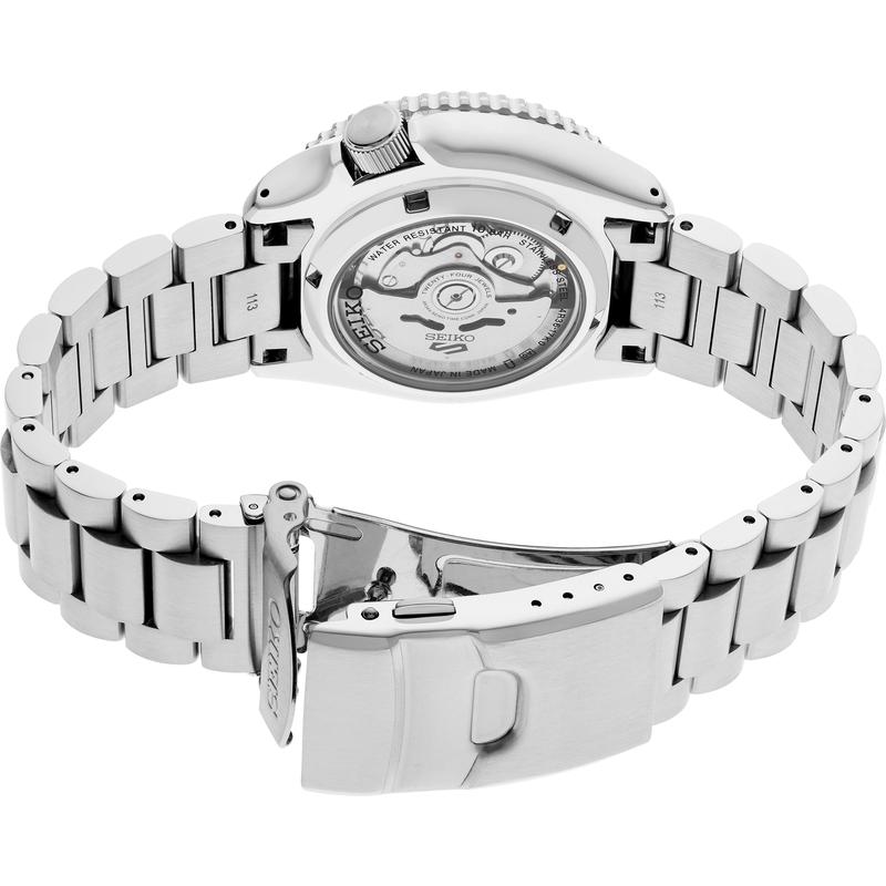 Seiko男表 5号系列自动机械黑盘旋转表圈防水休闲手表高清大图