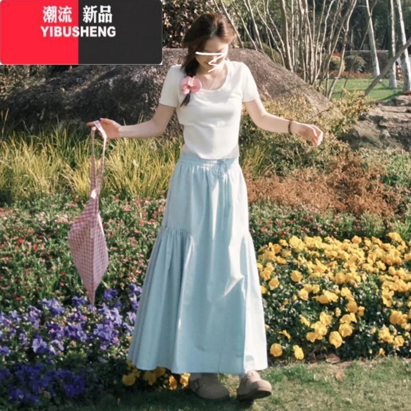YIBUSHENG季2024年新款多巴胺连衣裙子女奶系穿搭配一整套装韩系半身长裙