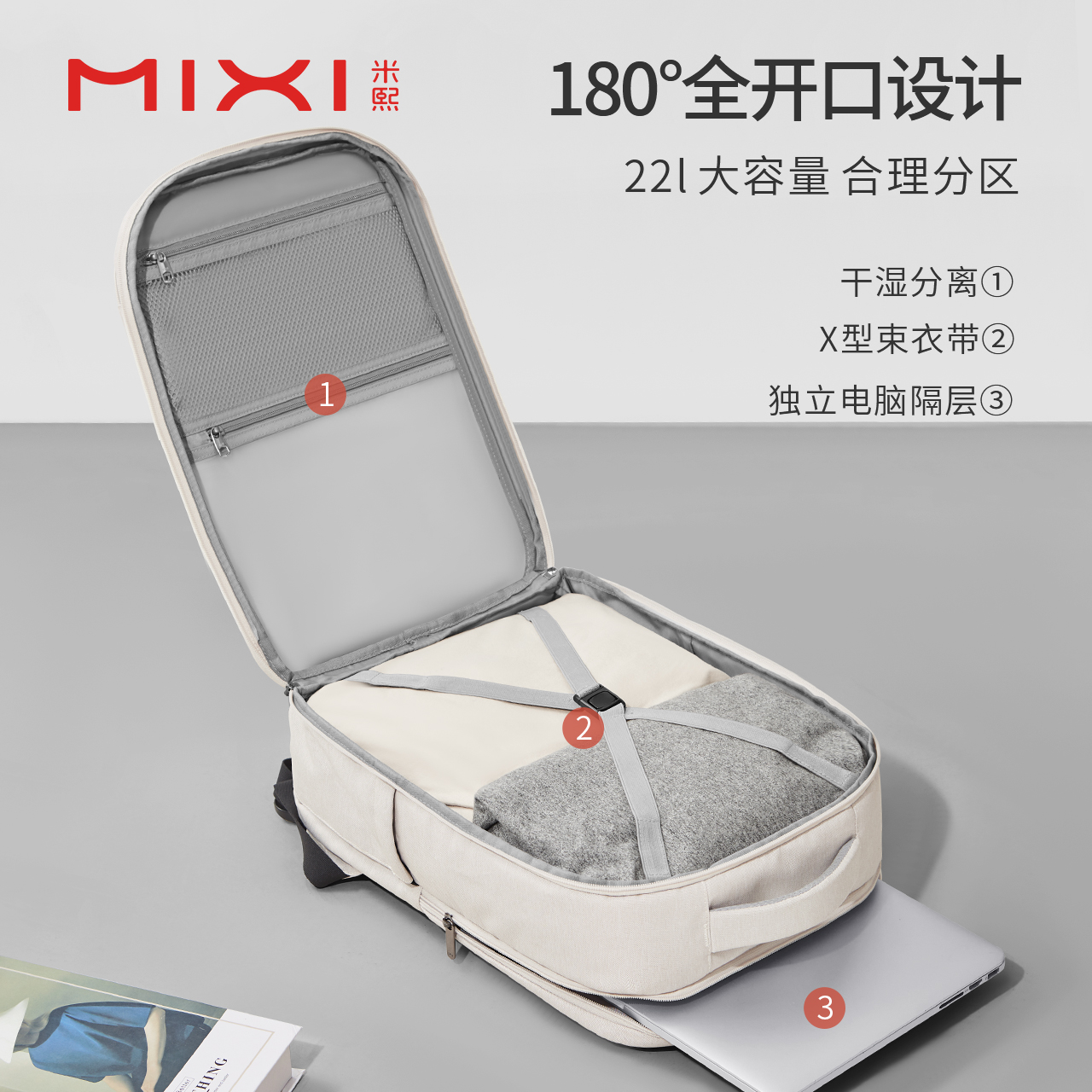 米熙电脑背包女双肩包2022新款户外旅行包男生大容量书包女大学生