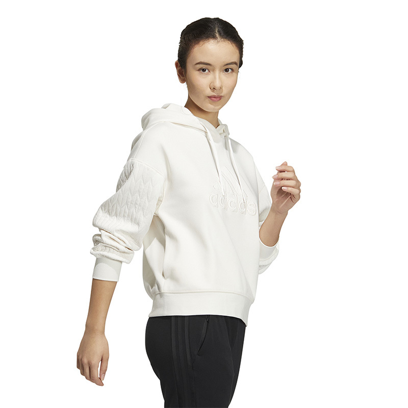 adidas met hood nov t1 logo刺绣连帽长袖卫衣 女款 白色 hm7104