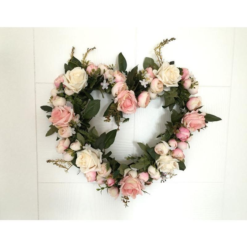 玫瑰仿真花假花挂饰门饰心形花环门楣婚庆婚房店铺卧室绢花装饰花
