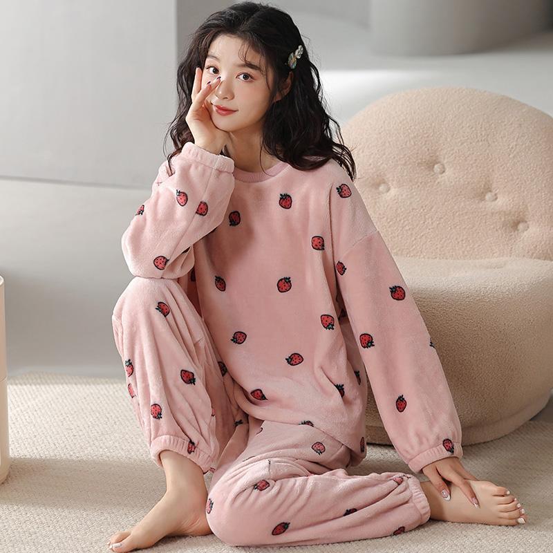 啄木鸟新款睡衣女士秋冬季冬款珊瑚绒保暖加厚法兰绒春秋薄款套秋高清大图