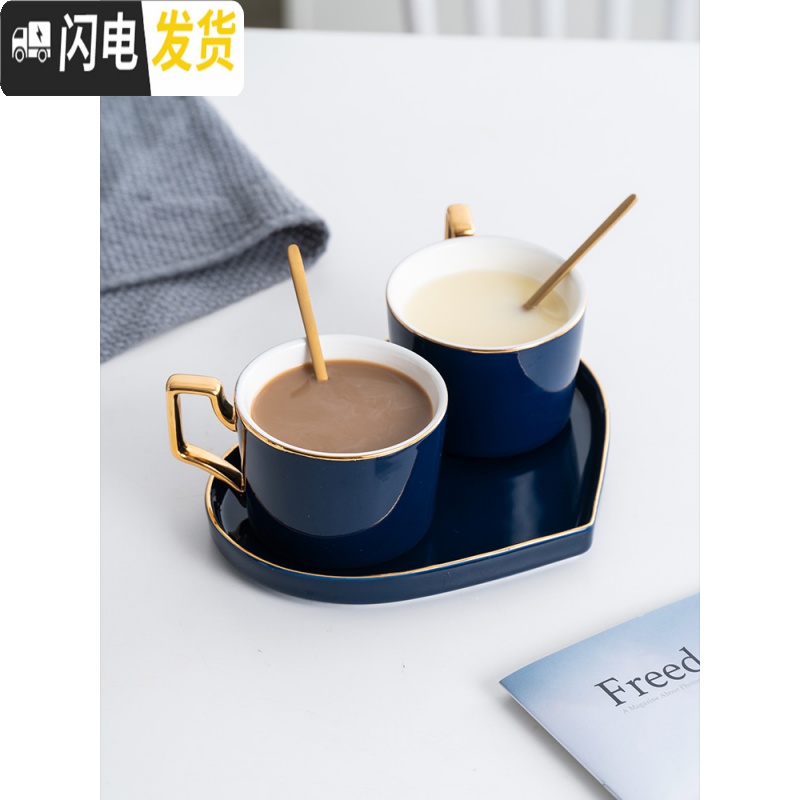三维工匠创意咖啡杯带勺个性情侣陶瓷杯子一对情侣款家用水杯潮流马克杯碟高清大图