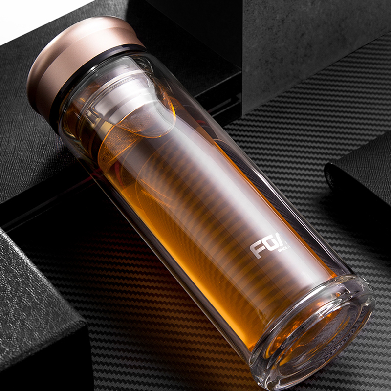 富光绅士双层耐热玻璃杯男女水杯过滤带盖杯子便携泡茶杯高清大图