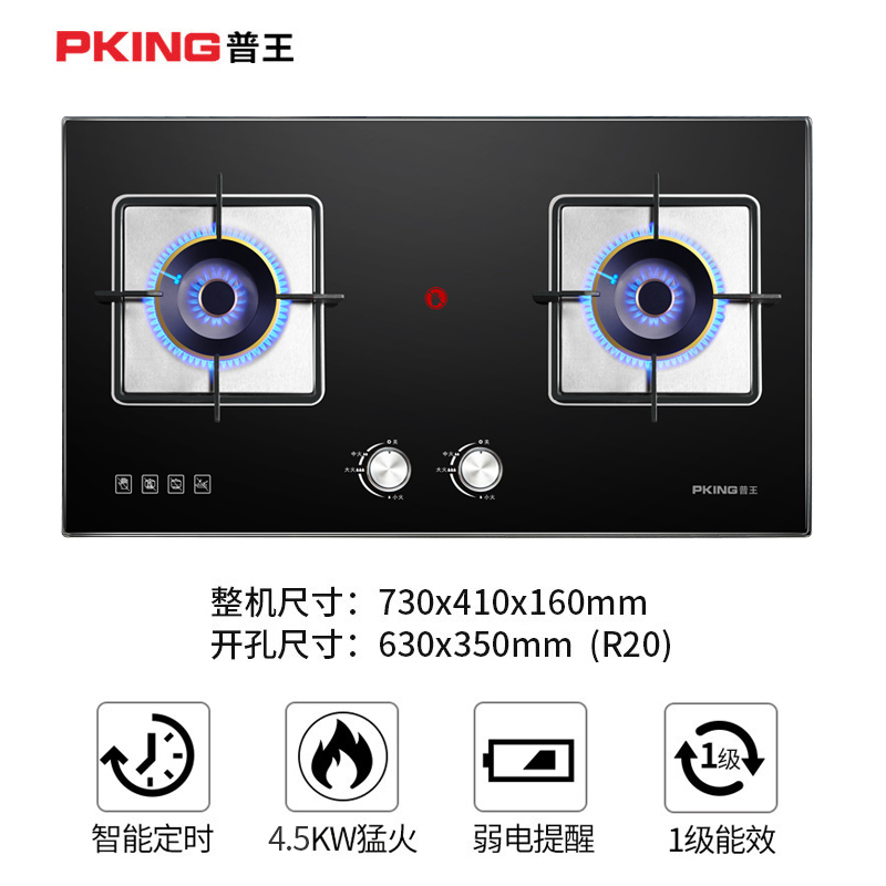 普王(PKING)Q5家用猛火燃气灶 煤气灶双灶 液化气灶 嵌入式台式大火力灶具炉具 使用气源:液化气