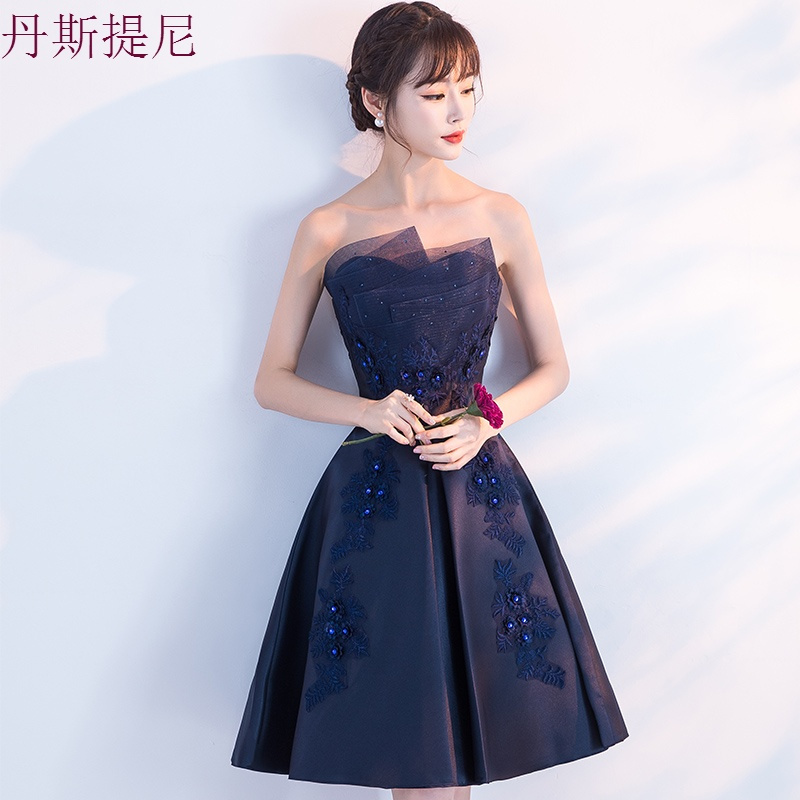 宴会小晚礼服短款2018新款名媛高贵优雅洋装显瘦伴娘姐妹连衣裙女