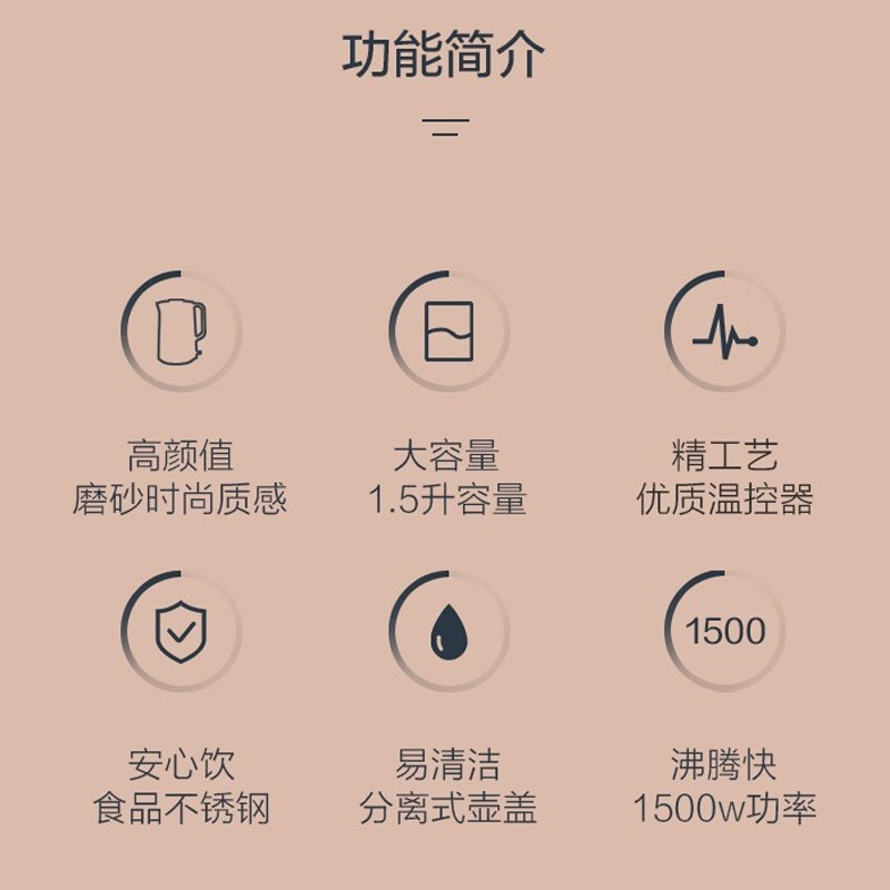 美的(Midea) 热水壶家用便携烧水壶双层防烫电热水壶不锈钢无缝内胆电水壶1.5L电开水壶MK-SH15Q1-201