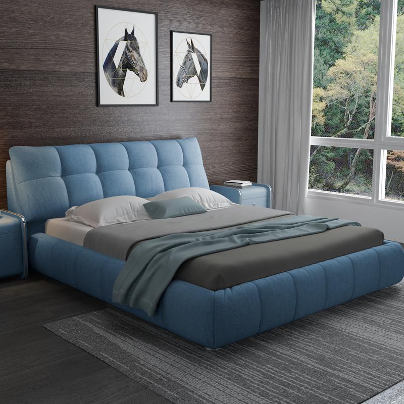 布艺床可拆洗简约现代床主卧双人床1.8米布床轻奢北欧床榻榻米床 床+天然乳胶床垫+一个床头柜1800mm*2000mm组装式