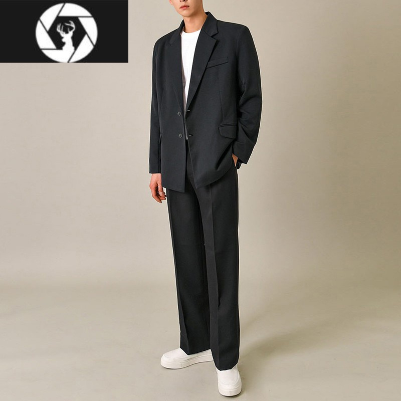 hongzun小西装男外套结婚正装痞帅高级设计感黑色潮韩版休闲宽松西服