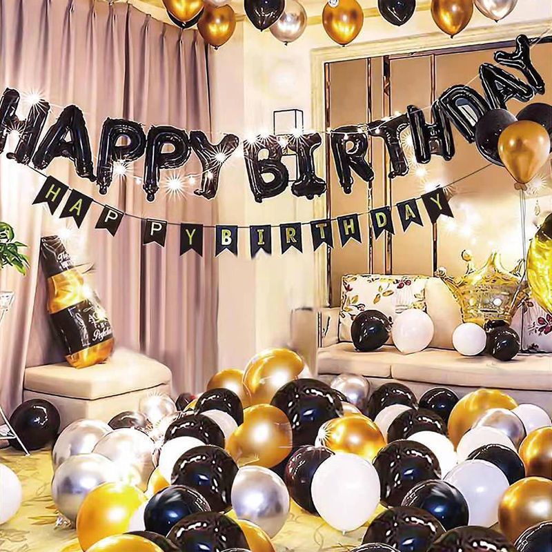 布置男女孩一周岁公主风创意派对背景墙惊喜会场 黑色生日拉旗1副 50