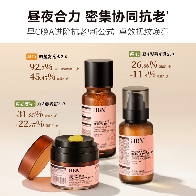 HBN进阶早C晚A水乳霜视黄醇A醇抗皱提拉紧致淡纹护肤套装生日礼物 [焕亮御龄]早C晚A水乳+晚霜50g高清大图