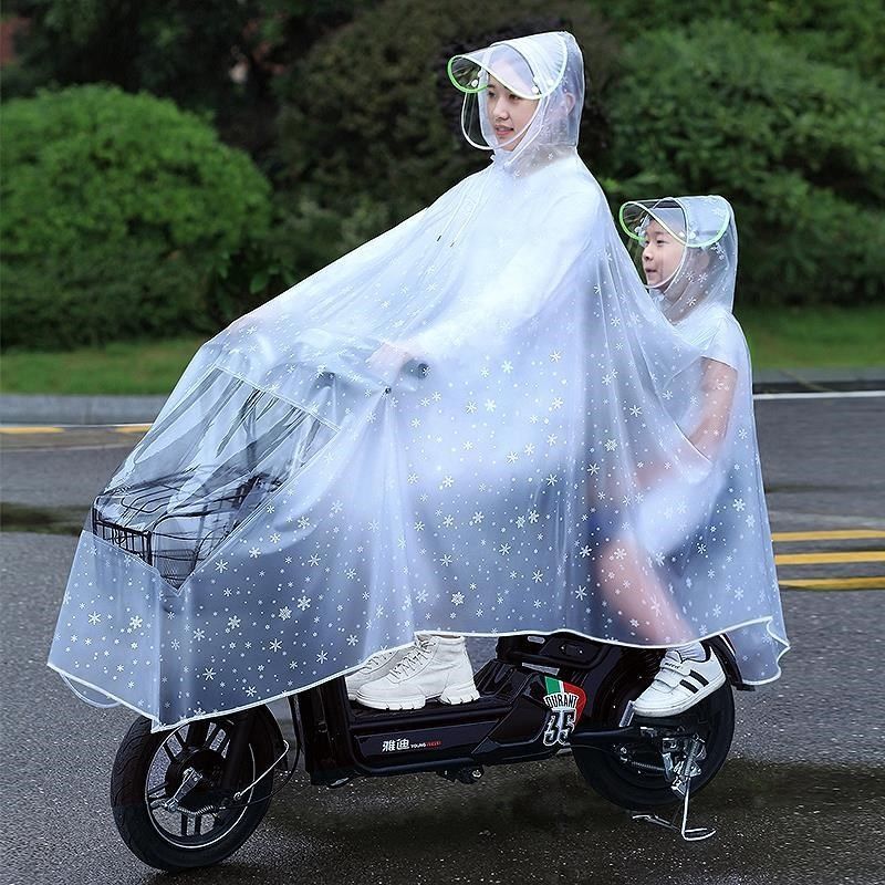 3M 电动车雨衣电瓶摩托雨披单男女双成人骑行母亲子小朋友透明中小型车全透明无镜套带娃款 XXXXL[中号]高清大图