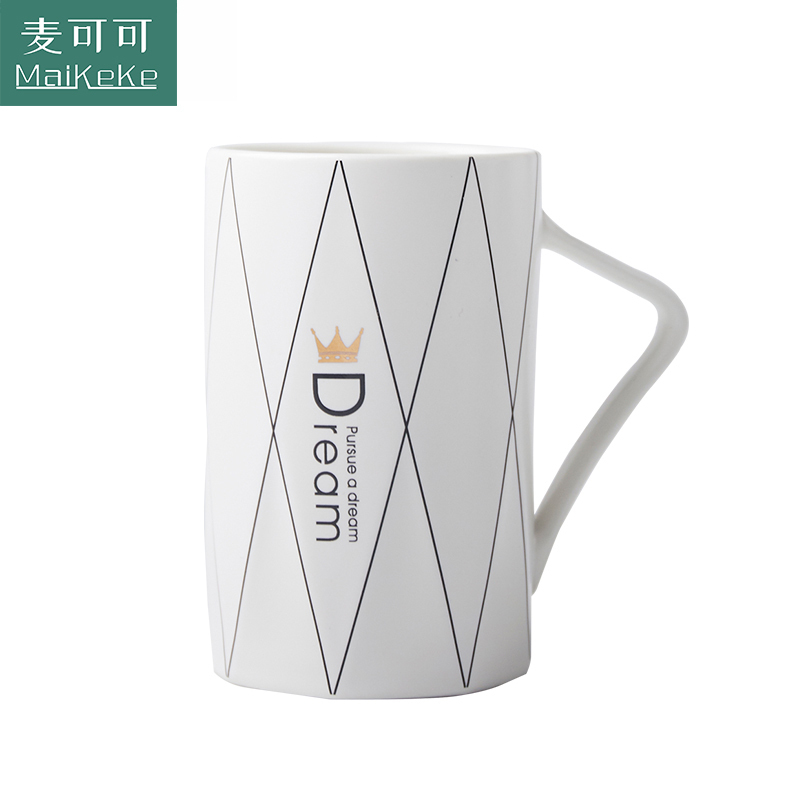 麦可可 创意陶瓷杯家用珐琅马克杯白色喝水茶杯办公室咖啡杯牛奶杯 400ML
