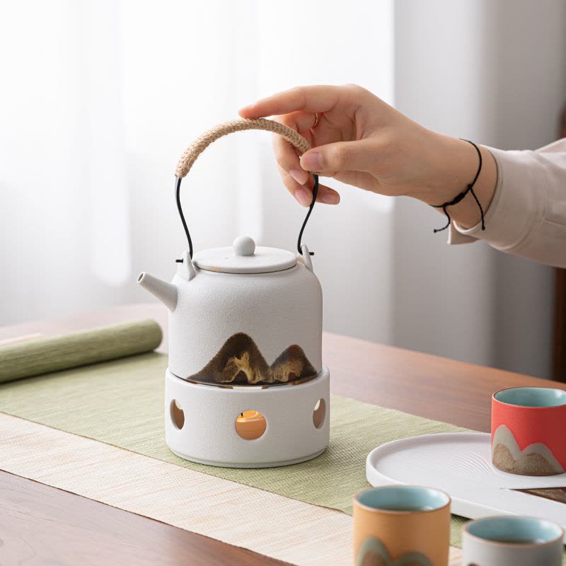 苏氏陶瓷(SUSHI CERAMICS)手绘釉画彩千里江山四色杯温茶套装干泡盘雅白文创伴手礼套组图片