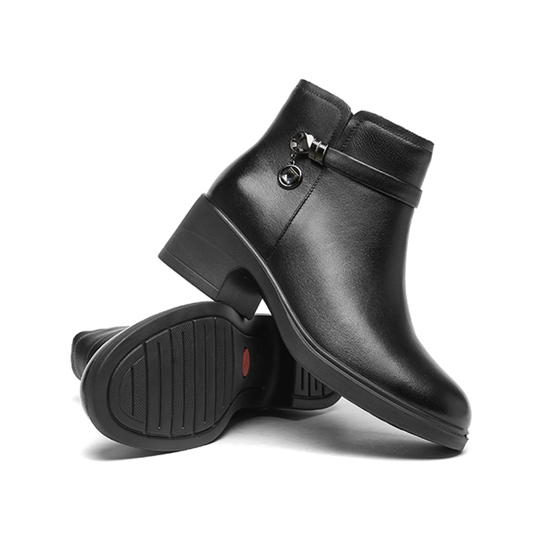 红蜻蜓女靴2023冬季新款女鞋加绒内里头层牛皮毛绒鞋垫经典大气时尚