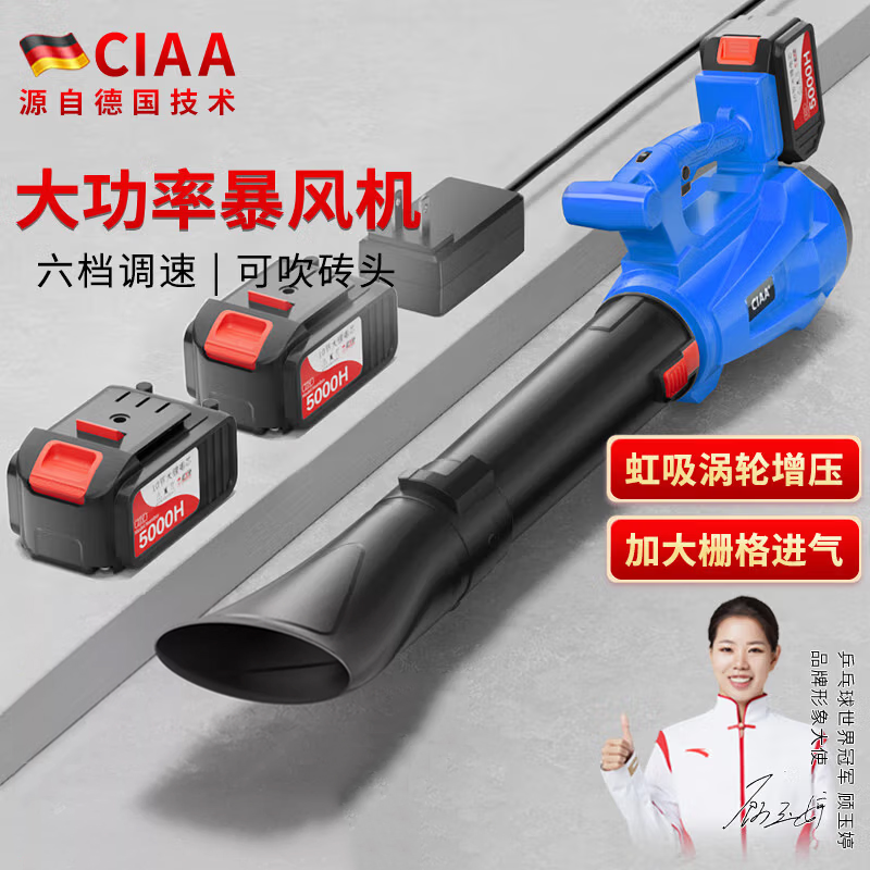 CIAA德国锂电暴风机大功率充电鼓风机手持吹风机强风力除尘电动工具 工业级【两块10节5000H电池】