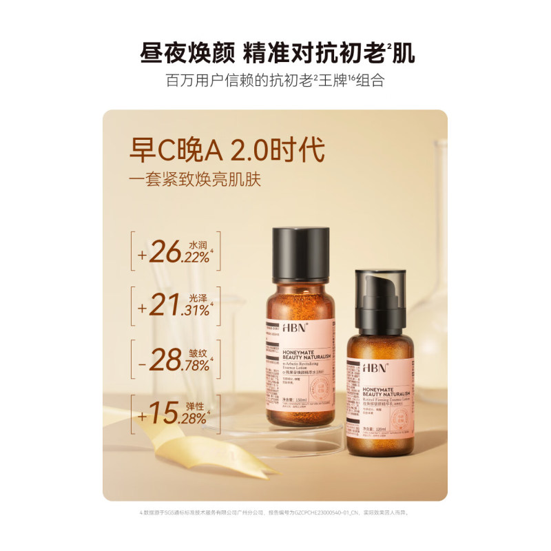 HBN水乳套装A醇早C晚A发光水紧致补水保湿护肤品高清大图