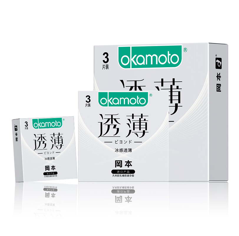 冈本okamoto冰感透薄避孕套 (薄荷味) 浅蓝色 3片装 薄荷冰感情趣套套 岡本进口高清大图