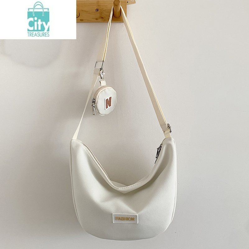 bangdou日系百搭帆布包包女2024新款小挎包休闲斜挎包腰包饺子包