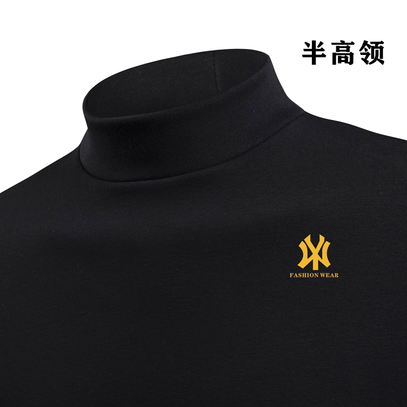 SUNTEK半高领打底衫男装长袖t恤加绒加厚中领保暖内衣棉修身上衣冬季T恤高清大图