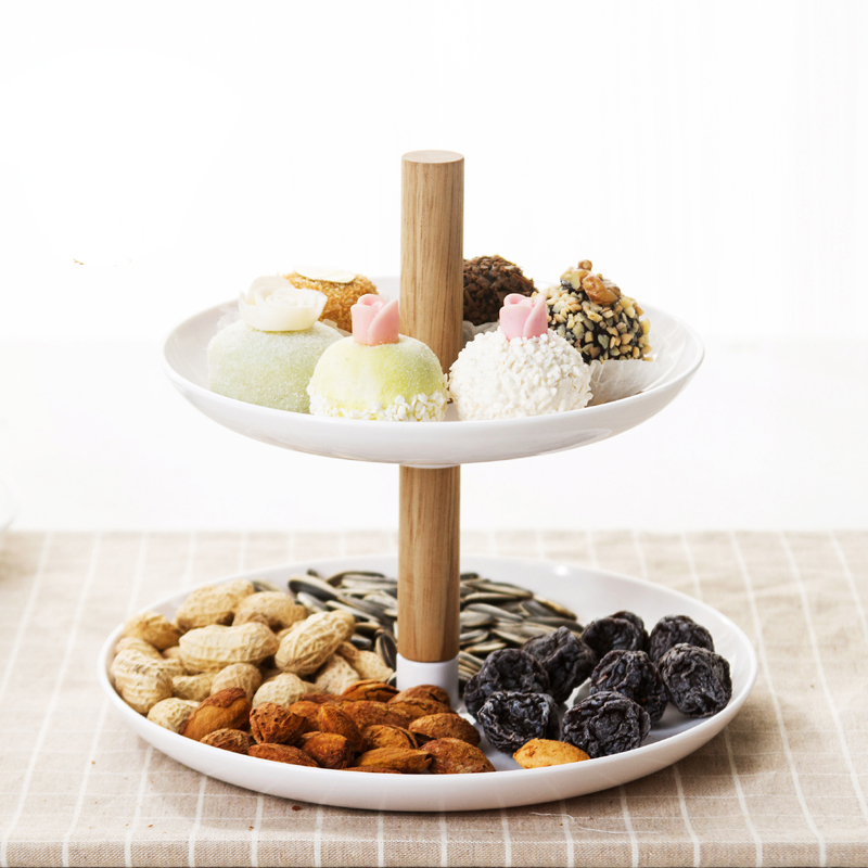 日式木质双层水果盘子蓝客厅创意蛋糕架塑料干果盘下午茶点心托盘（请先与客服确认再下单）