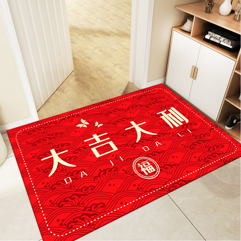 防滑红色喜庆门口地垫入户门可洗速干免洗垫大门浴室可裁剪高清大图