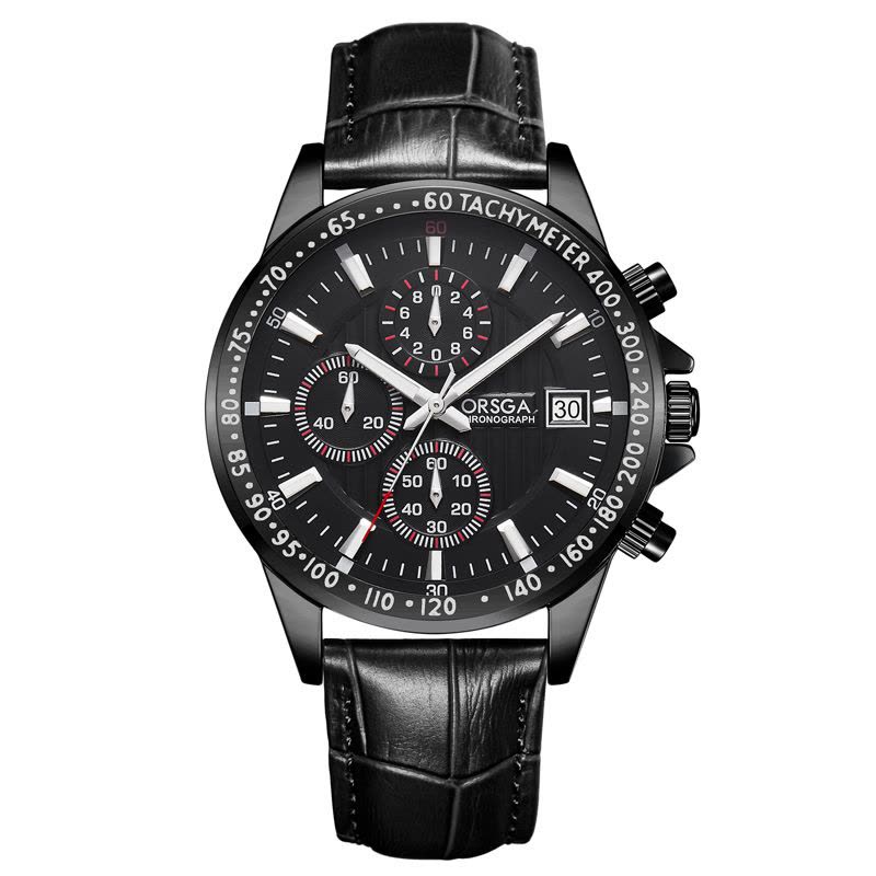 ORSGA手表男简约男士手表绿水鬼男士多功能手表防水三针六眼日历时尚休闲商务学生男表石英表腕表9026G图片