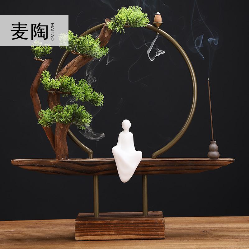 美帮汇新中式玄关仿真禅意小和尚摆件倒流香炉香薰炉创意家居装饰品客厅高清大图
