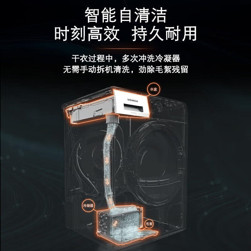 西门子(SIEMENS)10公斤烘干机大容量变频滚筒全自动 智能除渍 强效除螨防过敏程序 除菌液洗 WQ55A2D00W