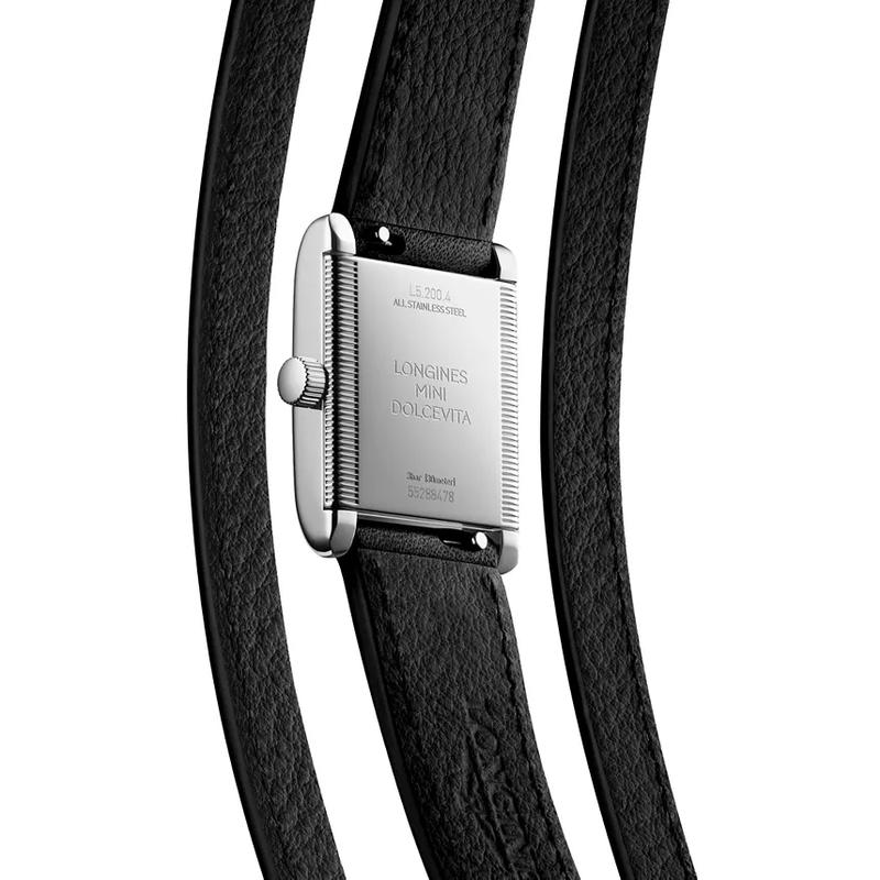 Longines/浪琴女士石英防水银色镶钻矩形皮带瑞士腕表mm高清大图