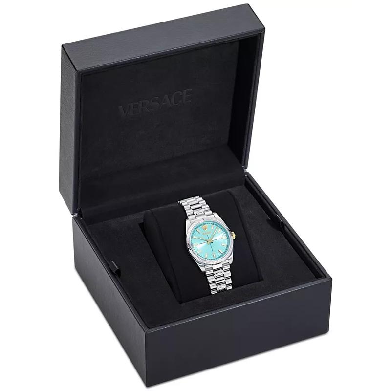 范思哲(Versace)瑞士石英女士腕表32mm蓝盘精钢表带蓝宝石镜面防水高清大图