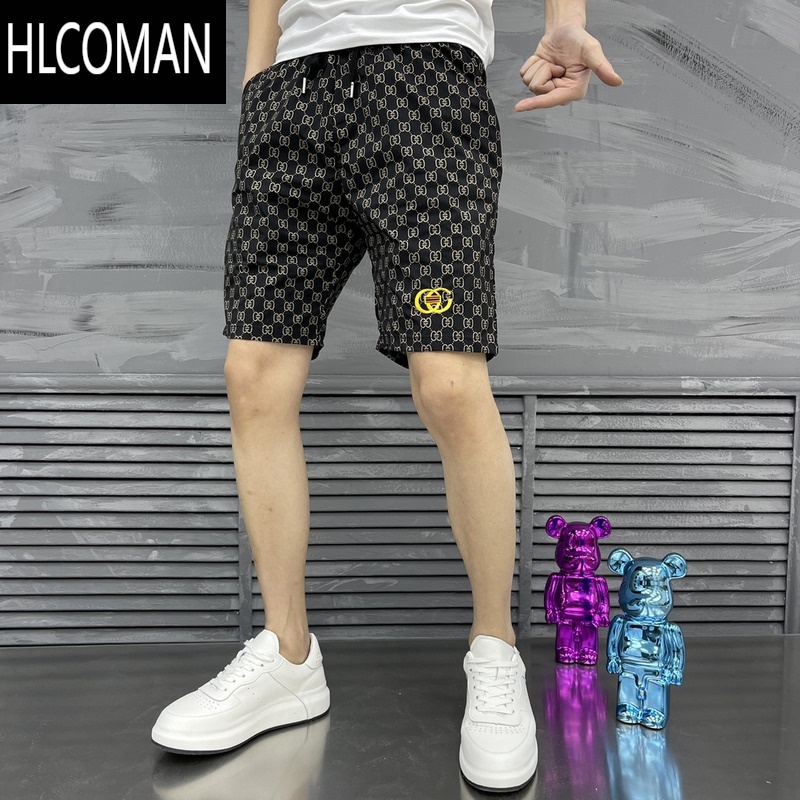 HLCOMAN夏季新款潮牌轻奢时尚潮流印花沙滩五分速干男士薄款百搭休闲短H L110-125 K215灰色
