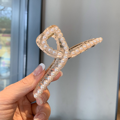 仿珍珠大抓夹韩式优雅气质少女镂空抓夹后脑勺碎发夹子冲凉鳄鱼夹蝴蝶