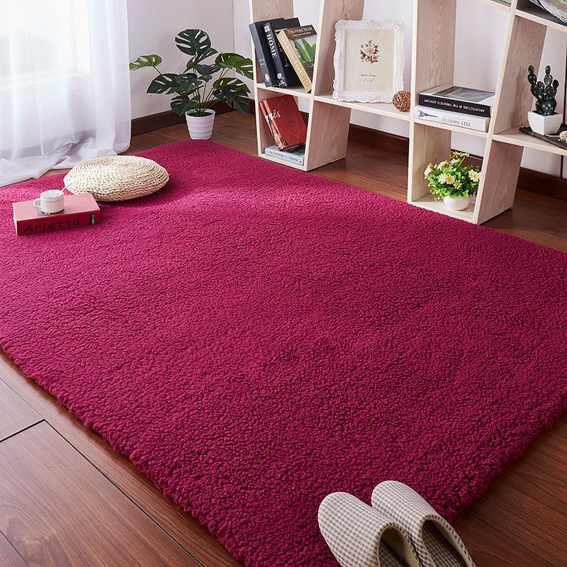 美帮汇ins植绒地毯卧室满铺客厅茶几垫房间装饰长毛床边网红地垫 酒红色 300x200厘米
