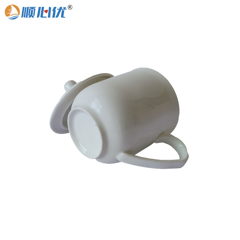 顺心优 陶瓷带盖纯白莲花茶杯 380ml/个高清大图