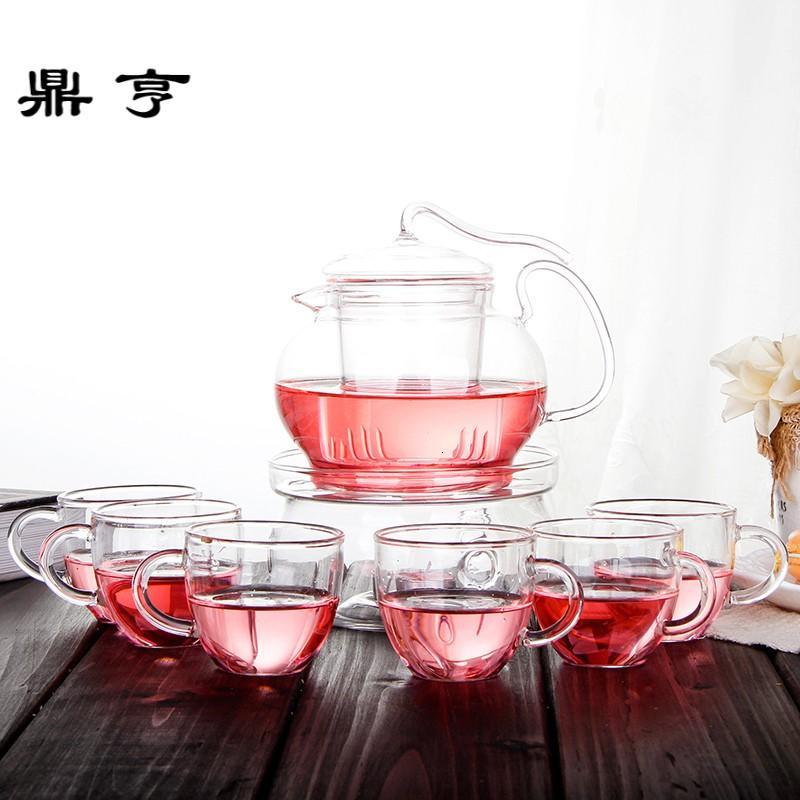 鼎亨耐高温花茶具 花茶壶套装 玻璃茶具组合 仙踪壶6件组 600ml