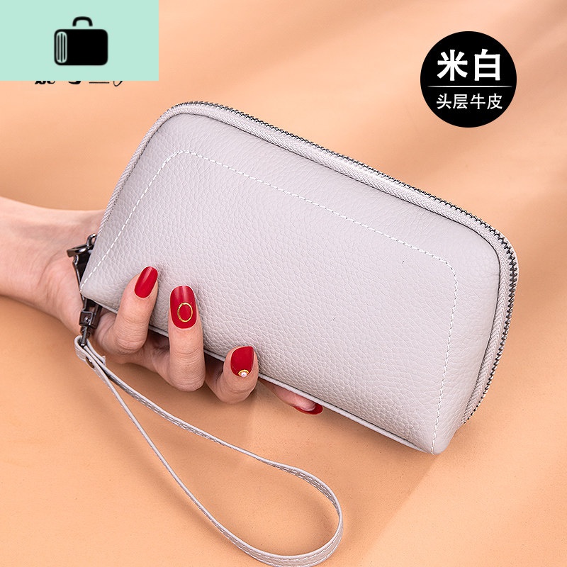 防盗刷皮零钱手拿包女2019新款牛皮长款钱包准妈妈小手包NEW LAKE 米白【头层牛皮】防盗刷