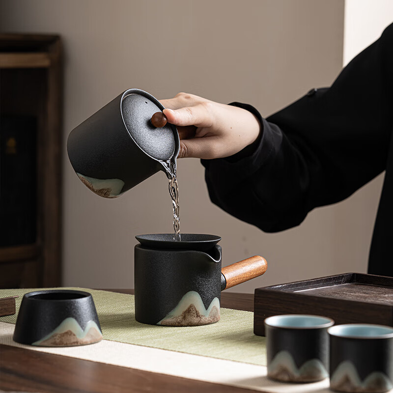苏氏陶瓷/SUSHI CERAMICS J0696 手绘釉画彩千里江山侧把茶壶功夫茶具礼盒套组 (单位:盒)高清大图