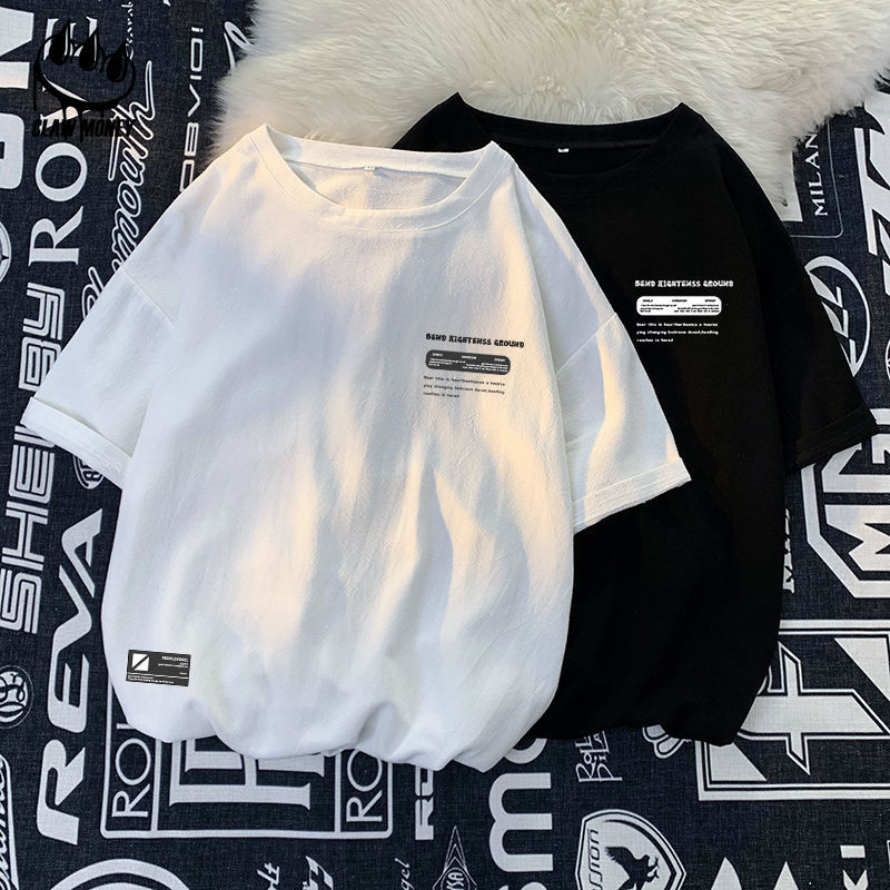 Claw money宽松休闲棉麻短袖T恤男夏季潮牌亚麻五分袖学生半截袖