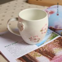 日式樱花马克杯带盖勺礼物杯子创意个性潮流陶瓷办公室咖啡水杯女 樱花杯*白(单杯)