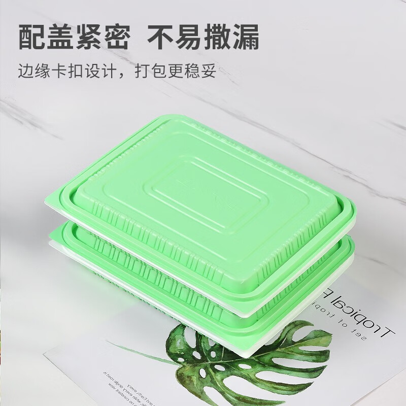 特美居一次性饭盒长方形吸塑连体四格餐盒绿白200套装1000ml高清大图