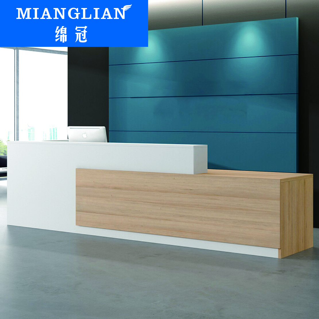 绵冠MIANGUAN前台接待台现代简约L型收银台咨询台服务台迎宾台办公桌不含边柜高清大图