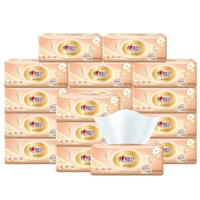 心相印 抽纸 金装经典系列18包100抽3层塑装纸面巾 18DT55100(包装)