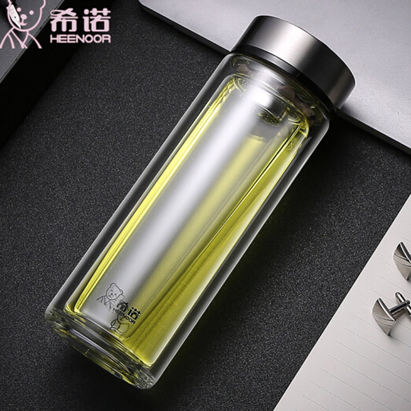 希诺(HEENOOR) XN-7072 玻璃杯双层隔热水杯商务便携带盖过滤泡茶杯子
