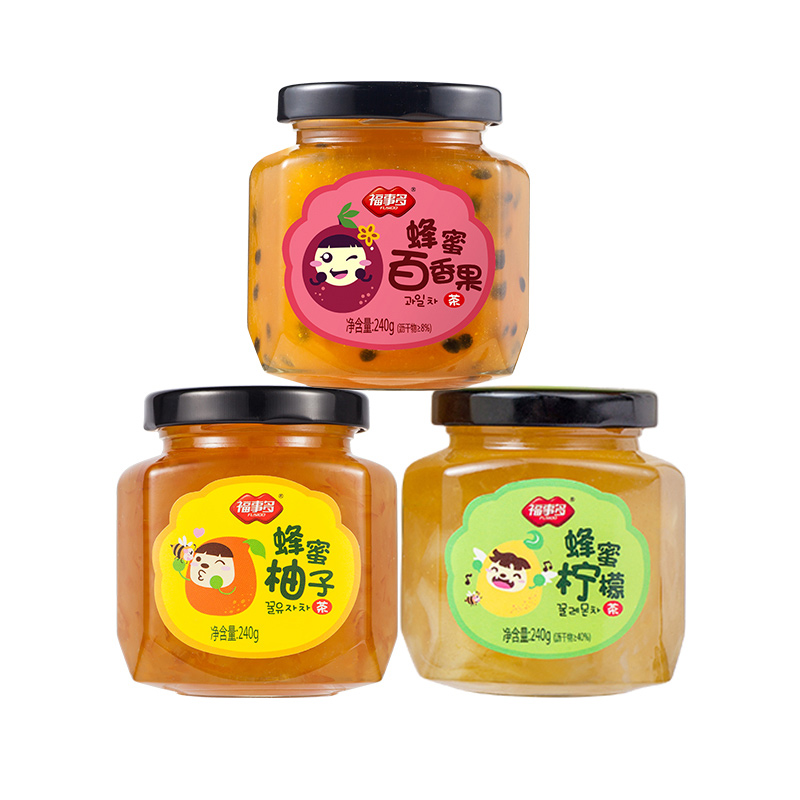 福事多蜂蜜柚子柠檬百香果茶240g*3瓶 泡水喝的饮品 冲饮热饮水果茶