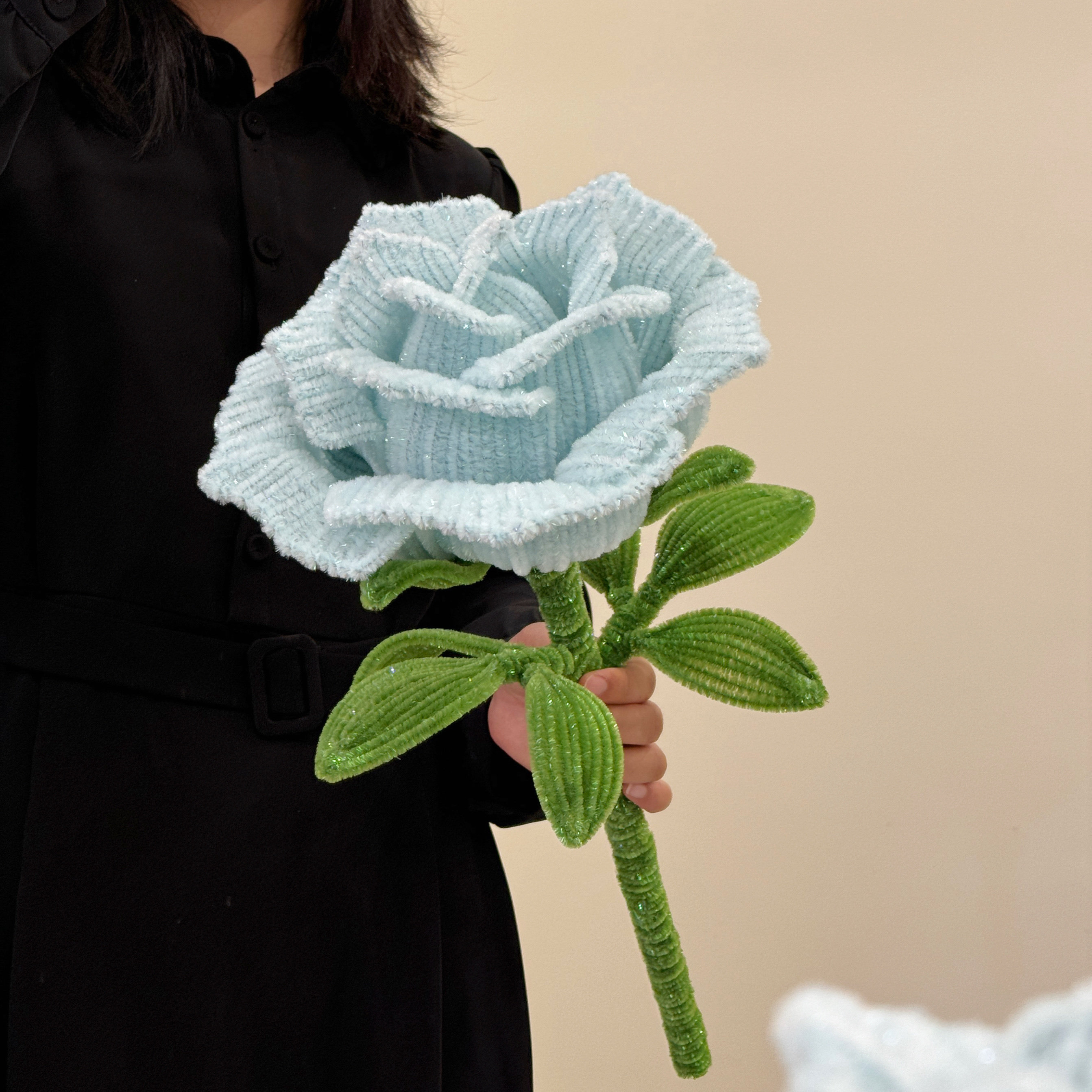 巨型扭扭棒手工diy材料包仿真玫瑰永生花束-巨型玫瑰花材料包[渐变蓝]高清大图